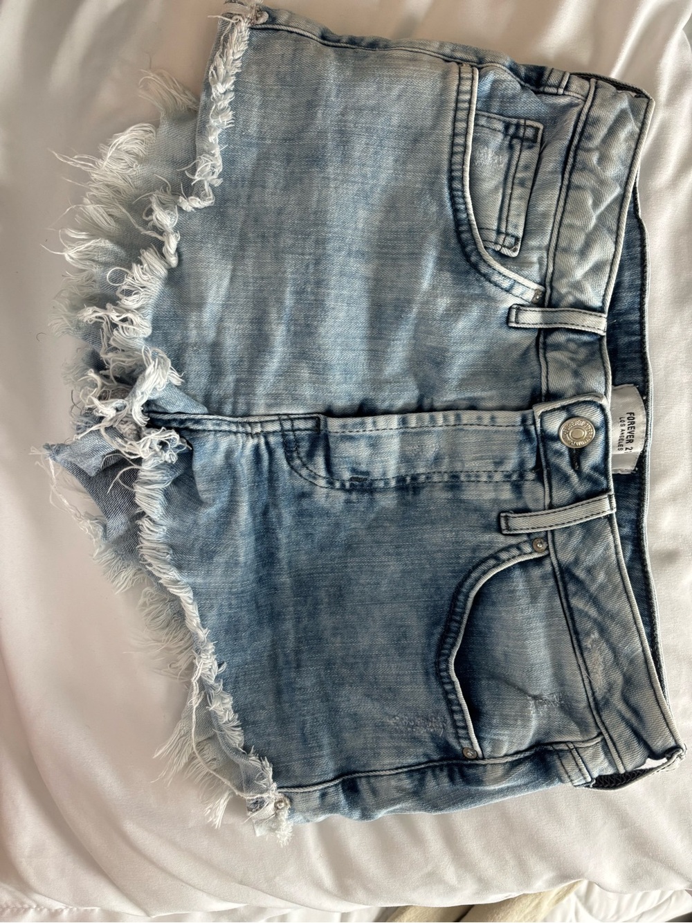 Forever 21 Light Blue Frayed Denim Shorts
